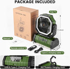 Odoland 30000mAh Camping Fan with LED Lantern, Rechargeable Battery Operated Oscillating Fan with Remote & Hook, Portable Tent Fan with Timer, 4 Speeds for Outdoor Camp RV Jobsite Power Outage, Green
