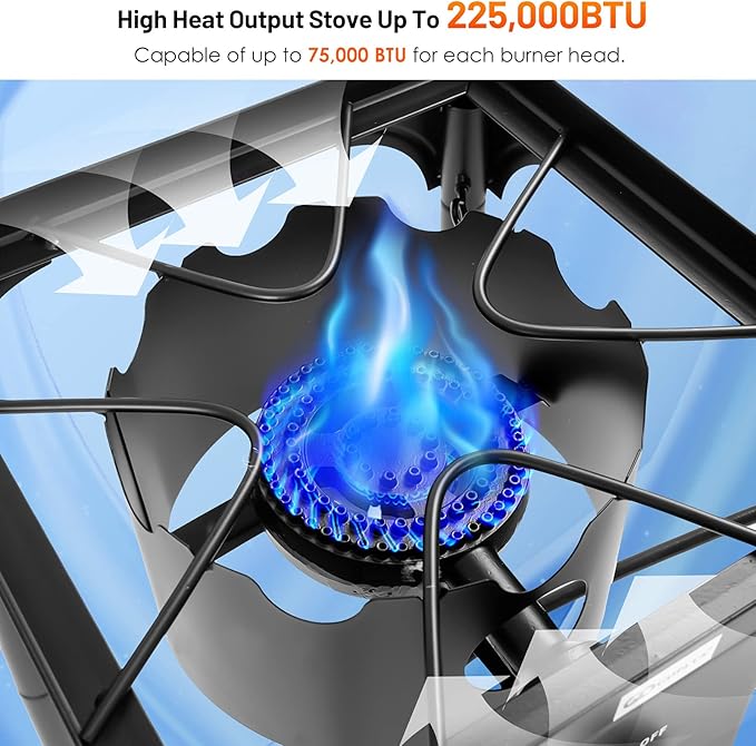 Giantex Outdoor Triple Burner Stove, High Pressure 3 Burner Stand Max. 225,000 BTU total, 0-20 PSI Regulator Detachable Legs, Portable 3 Propane Grill Burner Stove for Camping Picnic Cookout