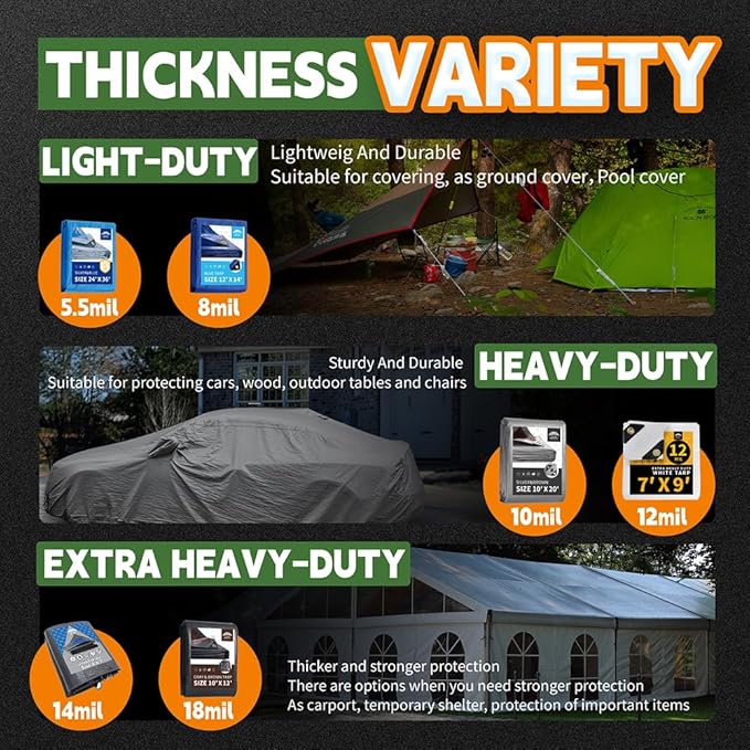 RAINDEWAY Tarps Heavy Duty Waterproof 20x30 Feet,10Mil Thick Multipurpose Large Tarp Cover with Metal Grommets and Reinforced Edges,Silver/Brown Tarp