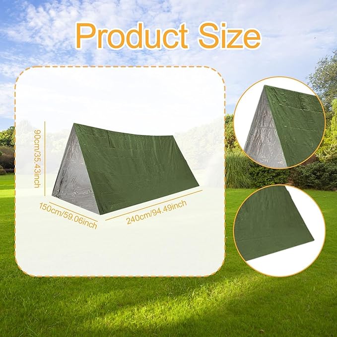 Outdoor Emergency Tent 2 Person Windproof Weatherproof Survival Shelter Compact Shelter for Beach Outside Trekking Camping