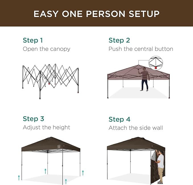 Best Choice Products 10x10ft Pop Up Canopy Tent with Sidewall, 1 Person 1 Minute Set Up, Carry Case, 4 Weight Bags - Brown
