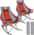 SUNNYFEEL Heated Rocking Camping Chair 2 Pack Fully Padded Patio Folding Chair Portable Oversized Outdoor Rocker High Back Lawn Recliner with Side Pocket Camp Rocker Chairs for Adults 500 LBS Red