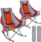 SUNNYFEEL Heated Rocking Camping Chair 2 Pack Fully Padded Patio Folding Chair Portable Oversized Outdoor Rocker High Back Lawn Recliner with Side Pocket Camp Rocker Chairs for Adults 500 LBS Red