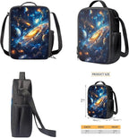 Space Backpack with Lunch Box Blue Bookbag Lightweight Practical Bookbag and Lunch Box Set for Boys 4pcs School Bags for Boys 10-12 Travel Daypack Outdoor Camping Outing