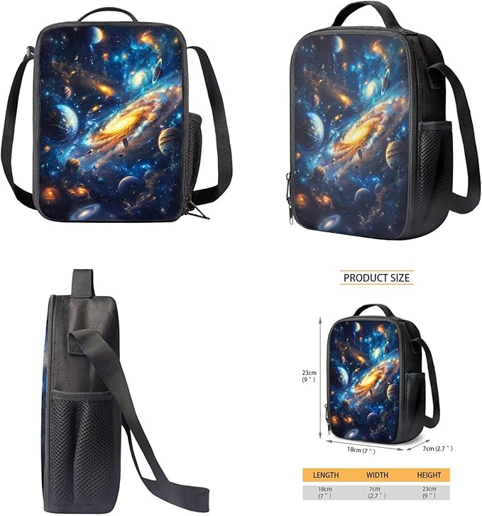 Space Backpack with Lunch Box Blue Bookbag Lightweight Practical Bookbag and Lunch Box Set for Boys 4pcs School Bags for Boys 10-12 Travel Daypack Outdoor Camping Outing