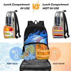 17 Inch Men Women Kids Casual Backpacks with Insulated Cooler Lunch Compartment Lightweight Students Knapsack Middle High School Bookbag Work Hiking Daypack, Fire Flame Softball