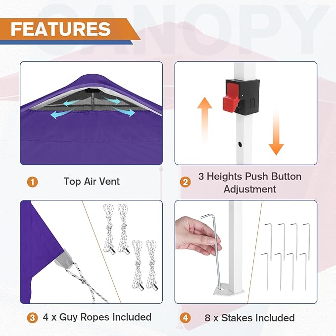 EAGLE PEAK Commercial Canopy 10x10 Pop Up Canopy Tent with 1 Sidewall, Easy Setup Heavy Duty Instant Event Shelter for Vendors & Markets, Outdoor Sun Shade, Purple