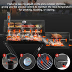 Portable Charcoal Grill with Smoking Function, Foldable Suitcase Design with Wheels, Multi-Tier Storage Rack & Waterproof Cover for Outdoor BBQ Parties (Black)
