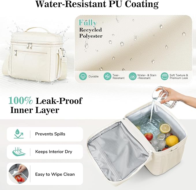 DALINDA Lunch Bag Cooler Bag Lunch Box for Women Men, Insulated Leak Proof LunchBox Lightweight for Picnic,Grocery,Beach,Camping,Travel,Work,Light Beige Cream