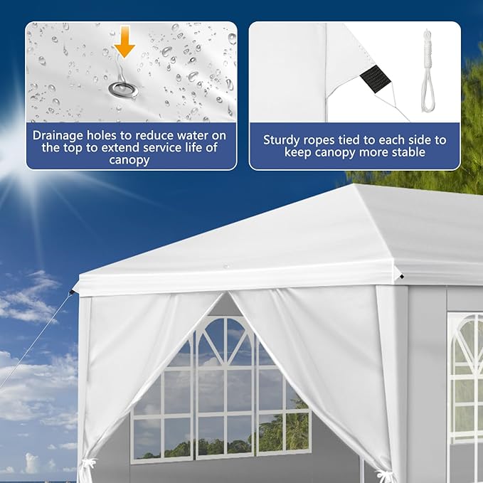 VINGLI Pop Up Canopy Tent with Sidewalls, Outdoor Gazebo Canopy Tent, Patio Event Tents Outdoor Event Shelter for Parties (White, 10x30)