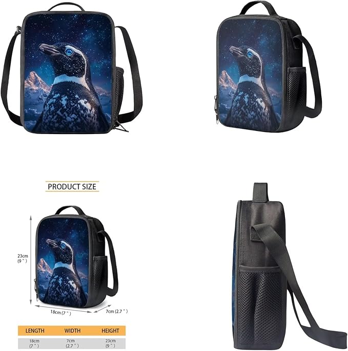 Penguin Kids School Backpack with Lunch Box for Boys Elementary School Bag Lightweight Teenage Backpacks for Boys Book Bags with Front Pocket 17 Inch Daypack Rucksack for Daily