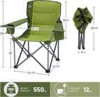 Timber Ridge Oversized Folding Camping Chair for Adults, Support 550 LBS Heavy Duty with Cup Holder Side Pocket for Camping, Lawn, Picnic, Green
