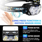 Lsnisni 9 LED Rechargeable Headlamp 2 Pack, 2000 Lumen Super Bright 10 Modes Motion Sensor Head Lamp with White Red Light, Waterproof Headlight Flashlight with USB C Cable for Camping Hiking Fishing