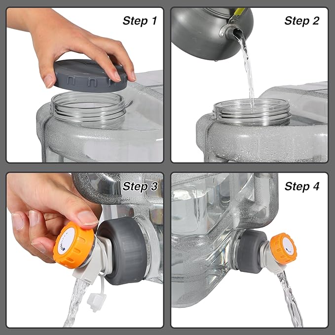 RedSwing 4 Gallon BPA Free Water Container, Portable Water Storage Tank with Spigot for Outdoor Camping Travel Hiking, PC Food Grade Thickened Bucket, Grey 15L