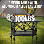 GARLLEN Folding Camping Table, 2-Height Adjustable Portable Picnic Table with Roll-up Tabletop, Lightweight Aluminum Outdoor Table with Storage Net & Carrying Bag for Camping, Picnic, BBQ