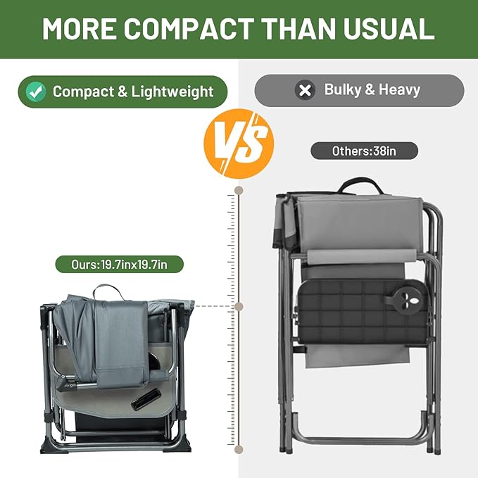 TIMBER RIDGE 2 Pack Aluminum Camping Directors Chair with Side Table Pocket, Portable Folding Heavy Duty Lawn Chair for Fishing Trip Picnic Concert Outdoor 400lbs, Grey