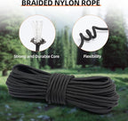 Nylon Rope, 1/4 inch 50FT Nylon Poly Rope Utility Cord Strong Polyester for Camping, Hiking, Clothesline, Tie, Flag Pole, Marine, Outdoor Swing (6mm Black)