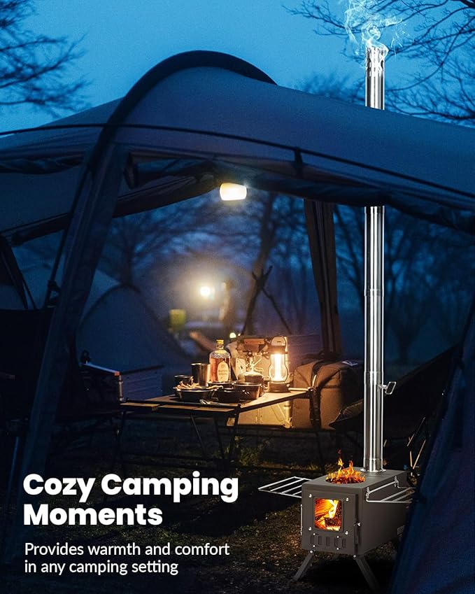Upgraded Portable Wood Stove for Camping, Compact Tent Stove with Large Firebox, High Airtightness for Outdoor Cooking & Heating
