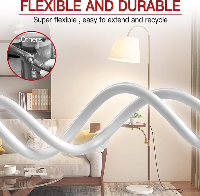 16/3 Short Extension Cord 4 FT, White Extension Cord Flexible & Durable, Indoor 3 Prong Power Cable, Suitable for Home and Office, 13 Amp 1625 Watt 125VAC 16AWG, ETL Listed