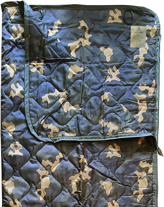 BATTLBOX Woodlands Camo Woobie Bubbie Military Style Poncho Liner and Sleeping Bag (with Zipper) and Tie Down Straps