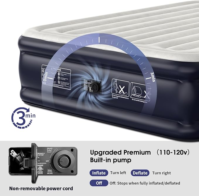 Air Mattress Queen with Built-in Pump,18'' Inflatable Mattress of Vertical Beams,Self Inflatable/Deflation Blow Up Mattress in 3 Mins,Colchones Inflables with Carry Bag for Home&Guests