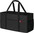LHZK Standing Extra Large Utility Tote Bag with Metal Wire Frame and the Sides Rinforced, Extra Large Tote Bag with Handle, Reusable Grocery Bags Foldable, Beach Bag, Car Tote (Black)