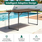 Folding Table, 4FT Foldable Picnic Table with Carrying Handle, Heavy Duty Fold-in-Half Portable Table for Weddings, Camping, RV Travel, Parties, BBQs, and Indoor Use, Easy to Fold and Store,Brown