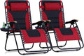 Sophia & William Oversized XXL Zero Gravity Chair Set of 2, Padded Adjustable Folding Reclining Lounge Chair Outdoor Gravity Chair with Wide Armrest and Cup Holder, Support 400 LBS, Red