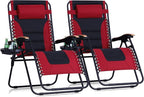 Sophia & William Oversized XXL Zero Gravity Chair Set of 2, Padded Adjustable Folding Reclining Lounge Chair Outdoor Gravity Chair with Wide Armrest and Cup Holder, Support 400 LBS, Red