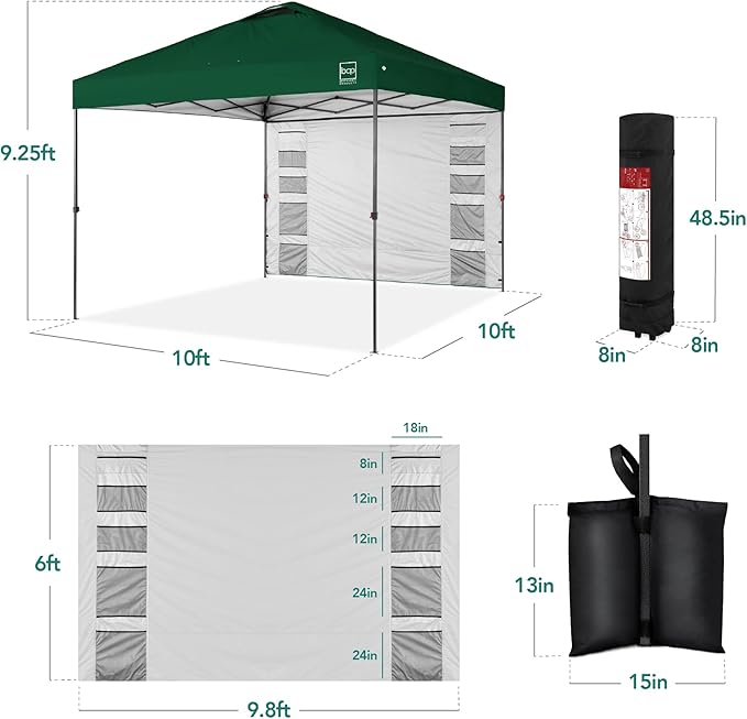 Best Choice Products 10x10ft Pop Up Canopy Tent with Sidewall, 1 Person 1 Minute Set Up, Carry Case, 4 Weight Bags - Forest Green