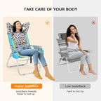 VINGLI Tall Beach Chair 1 Pack, with 5-Position, Cooler Bag, Cup Holders, Towel Bar, Lightweight Folding Beach Camping Chairs for Adults