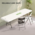 8FT Folding Table Set with 6 Chairs – Heavy-Duty 660 lb Table & 330 lb Chairs, Portable Folding Furniture Bundle for Camping, Parties, Indoor & Outdoor Use