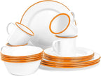 Red Co. 16-Piece Enamelware Metal Dinnerware Set for 4, Solid White/Orange Rim