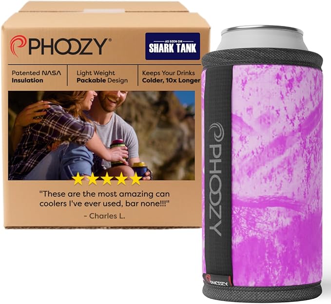 PHOOZY Insulated Can Cooler for Tall 16oz Cans with NASA-Inspired Technology - Patented Koozie That Keeps Drinks Cold 10x Longer - Lightweight Beer Koozie for Outdoor Adventures - Pink