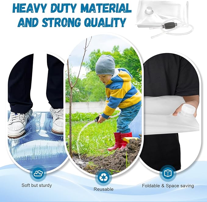3 Pack 40 Gallon Water Storage Bladder, Heavy Duty Food-Grade Plastic Bag, BPA-Free, Foldable and Resuable. Ideal for Emergency Water Bank, Camping, Gardening & Agricultural Irrigation