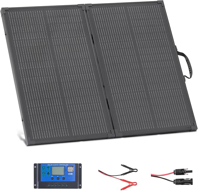 VEVOR 100W Foldable Solar Panel with Frame, 16BB N-Type Portable Monocrystalline Solar Panel Charger 24% Efficiency, IP67 Waterproof with 30A PWM Controller & MC4 Output for Camping, Hiking, RV Trips