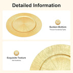 DYRABREST 50 Pcs Gold Charger Plates, 13 Inch Bulk Round Charger Plates Plastic Wedding Dinner Elegant Reusable for Table Setting Wedding Party Event Tabletop Setting Decor (Gold)