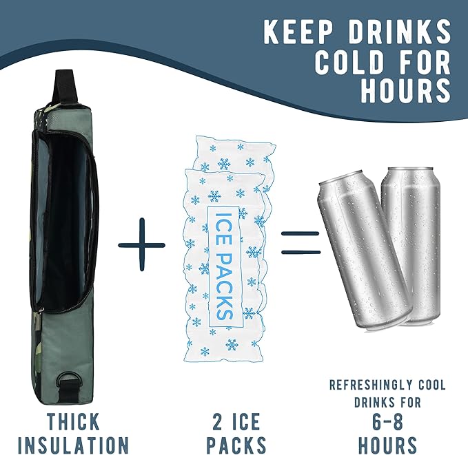 Golf Cooler Bag Plus Ice Pack Soft Sided Insulated Cooler Bag- Holds 6 Pack of Cans or 2 Wine Bottles - Grey Camo Golf Beer Sleeve Black Fits Discreetly in Golf Bags