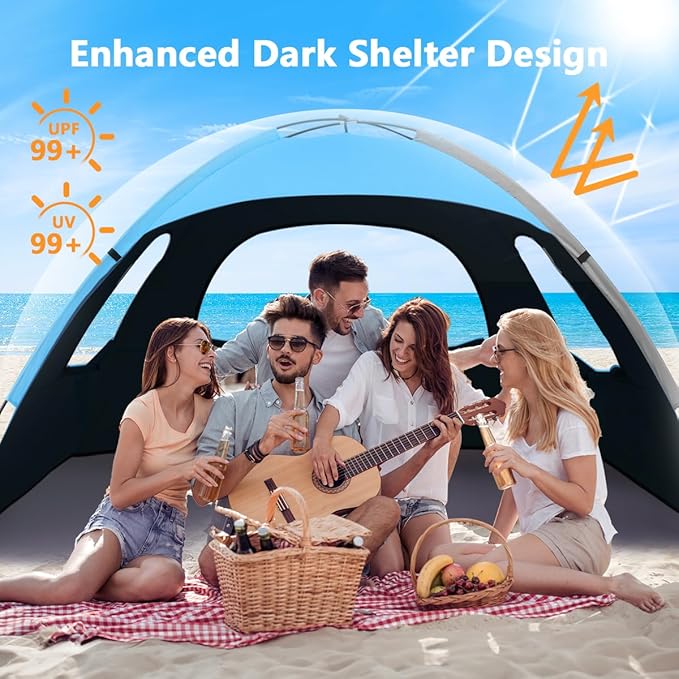 NXONE Beach Tent Sun Shelter with UPF 50+ UV Protection, Lightweight Easy Setup Portable Beach Canopy for Family, Large Space for Beach, Camping & Outdoor, 3/4/6 Person