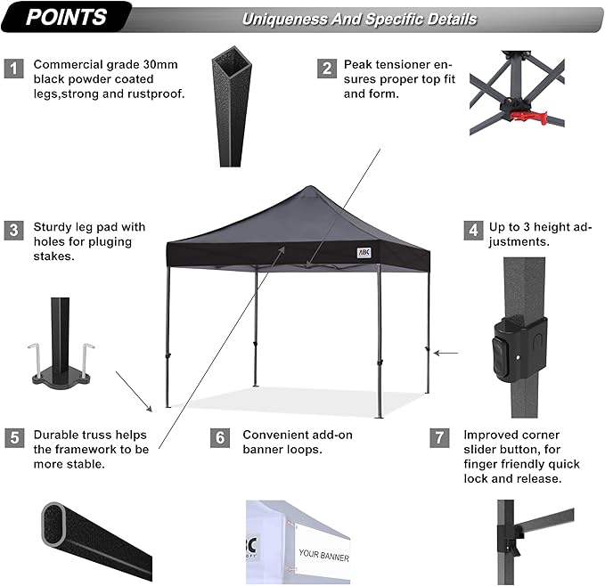 ABCCANOPY Patio Pop Up Canopy Tent 10x10 Commercial-Series (Dark Black)