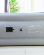 Air Mattress Queen with Built in Wireless Battery Pump, Blow Up Inflatable Mattress for Camping,Guest Air Bed, All Fabric, 21'' Grey Queen