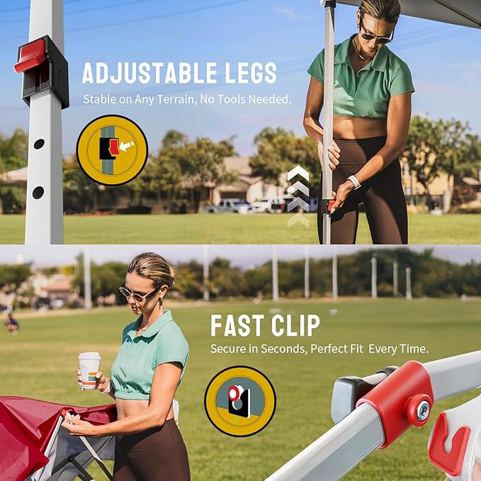 CROWN SHADES 12x12 Pop Up Canopy Outside Canopy, Patented One Push Tent Canopy with Wheeled Carry Bag, Bonus 8 Stakes and 4 Ropes, Red