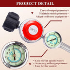 6 FT Propane Regulator Hose with Gauge, 0~30PSI Adjustable Propane Tank Regulator, 3/8" Female Flare Gas Grill Regulator for Weber Genesis Spirit Grill Blackstone 28”&36” Griddle