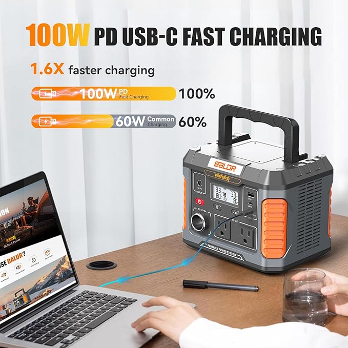 BALDR Portable Power Station, 330W(660W Peak) Solar Generator, 288Wh Solar Power Bank 120V Pure Sine Wave AC Outlet, 78000mAh Backup Lithium Battery for Home CPAP Camping Travel Outdoors Emergency