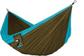 Fox Outfitters Neolite Double Camping Hammock - Lightweight Portable Nylon Parachute Hammock for Backpacking, Travel, Beach, Yard. Hammock Straps & Steel Carabiners Included (Sky Blue/Bronze)