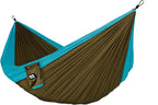 Fox Outfitters Neolite Double Camping Hammock - Lightweight Portable Nylon Parachute Hammock for Backpacking, Travel, Beach, Yard. Hammock Straps & Steel Carabiners Included (Sky Blue/Bronze)