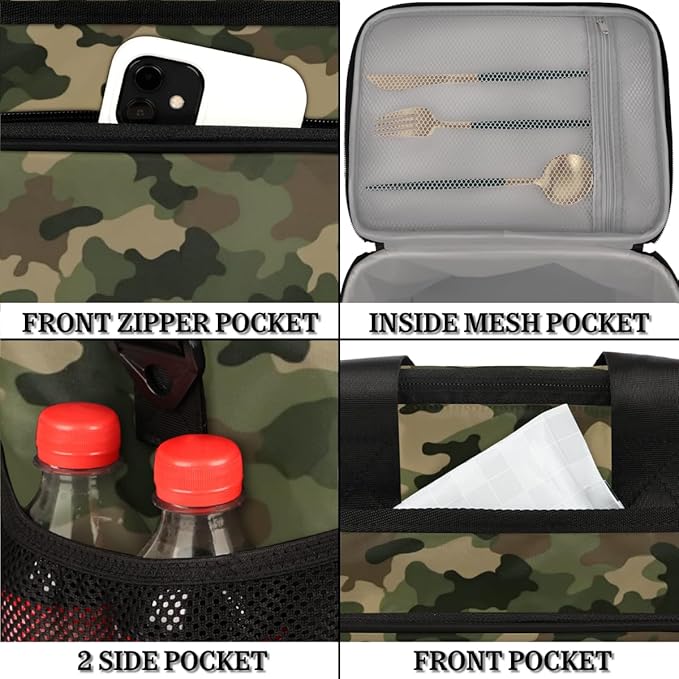 Leakproof Reusable Insulated Cooler Lunch Bag Army Camouflage Camo Pattern Picnic Lunch Box for Women Men Cooler Tote Office Work Camping Beach 24 Can 15L