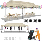 COBIZI 10x30 Pop up Canopy, Heavy Duty Outdoor Party Tents for Parties, Easy up UPF 50+ Waterproof Commercial Canopy with Wheeled Bag can fold, Khaki(Windproof Upgraded)