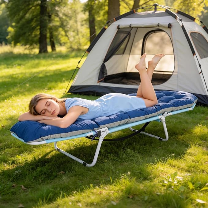 Slsy Folding Camping Cot for Adults with Pad, Padded Portable Sleeping Cots, Camp Bed with Carry Bag for Outdoor Travel, Beach, Hiking