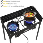 Bonnlo 2-Burner Outdoor Portable Propane Burner Stove 150,000-BTU Gas Cooker with Windscreen & Carrying Bag, Heavy Duty Iron Cast Patio Burner with Detachable Stand Legs for Camp Cooking